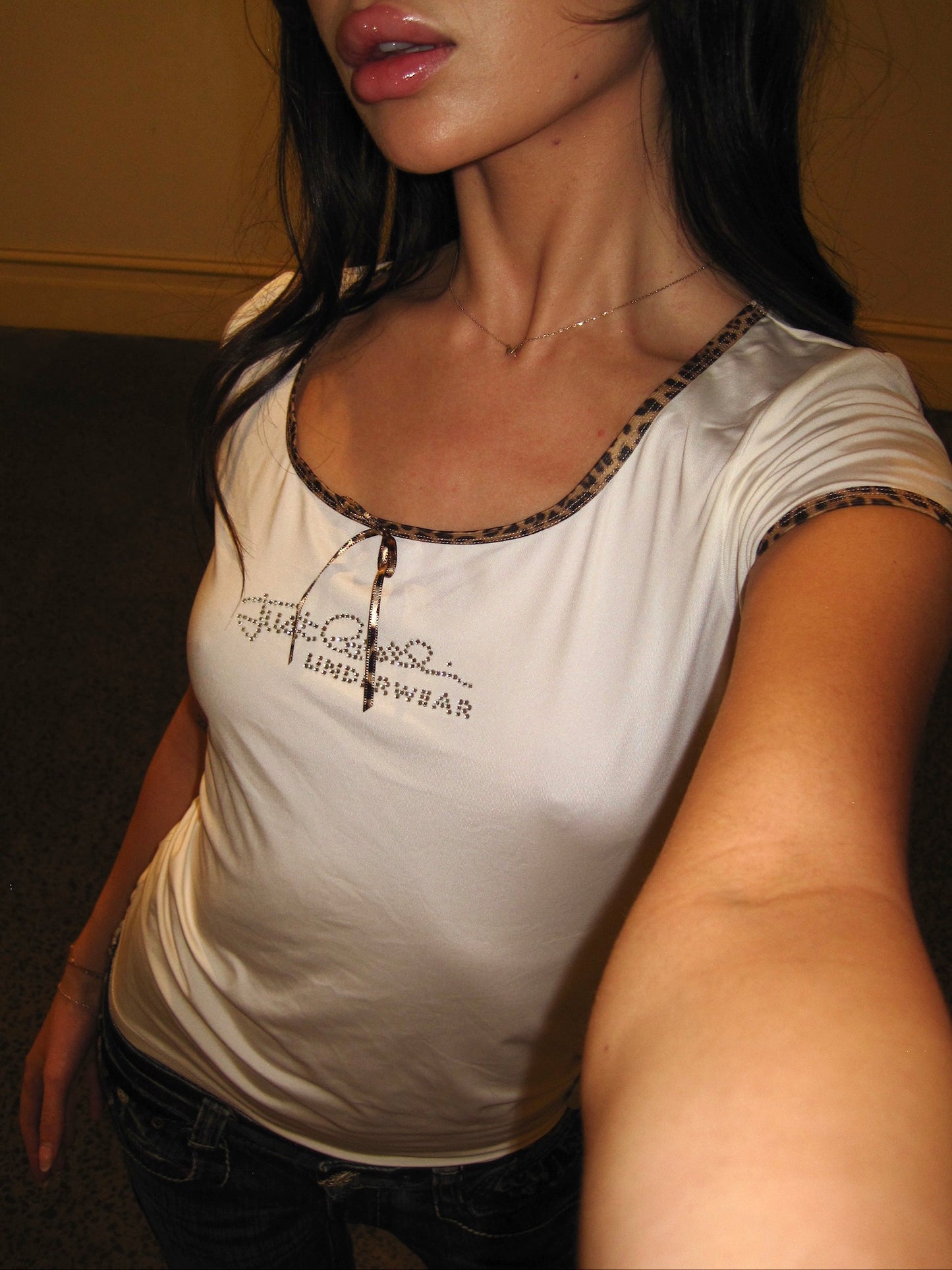Cavalli Rhinestone Leopard Trim Top