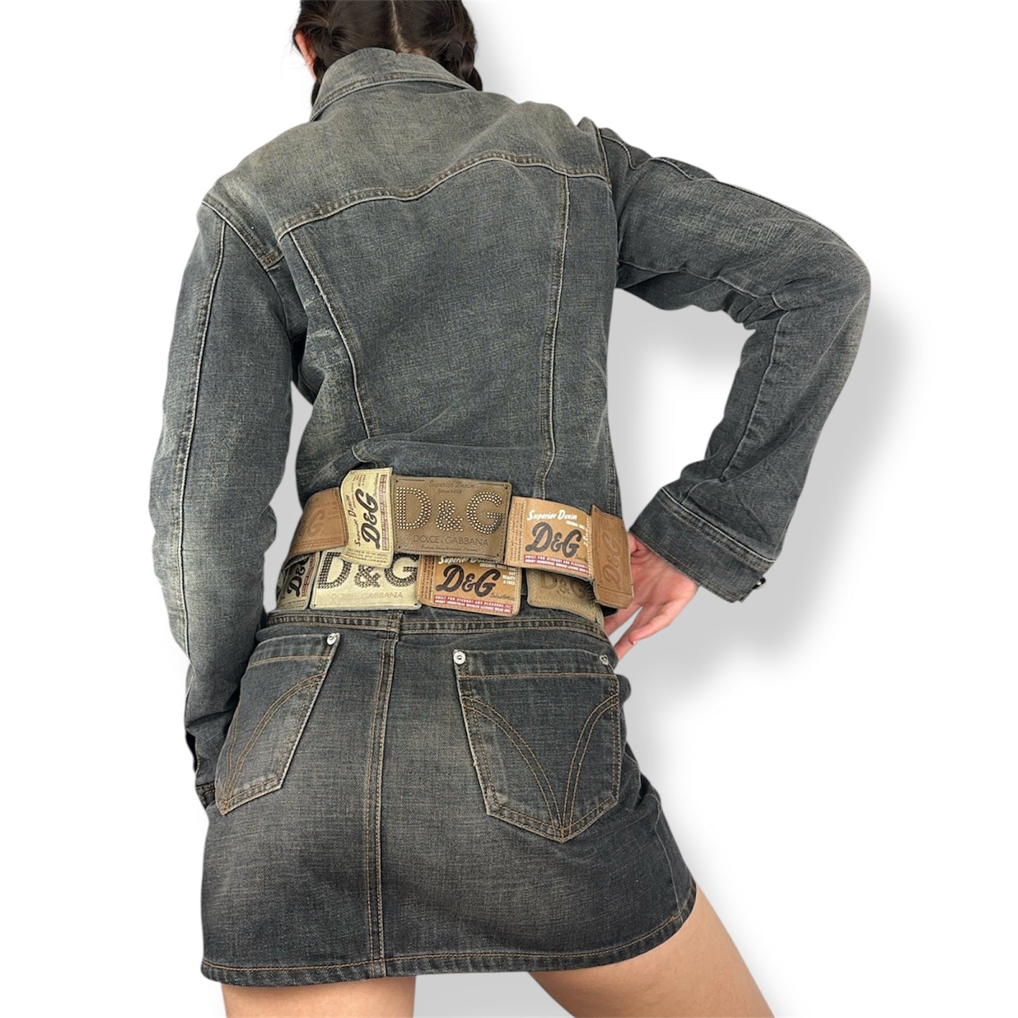 Dolce & Gabbana AW2003 Black Denim Leather Patch Mini Skirt