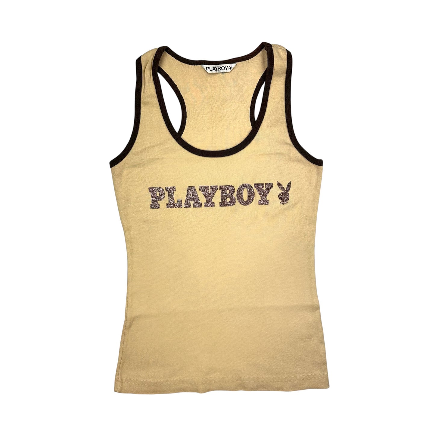 Playboy Tan Shimmer Graphic Tank