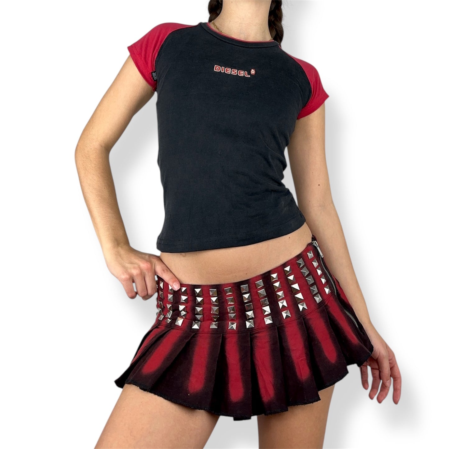 Studded Pleated Mini Skirt