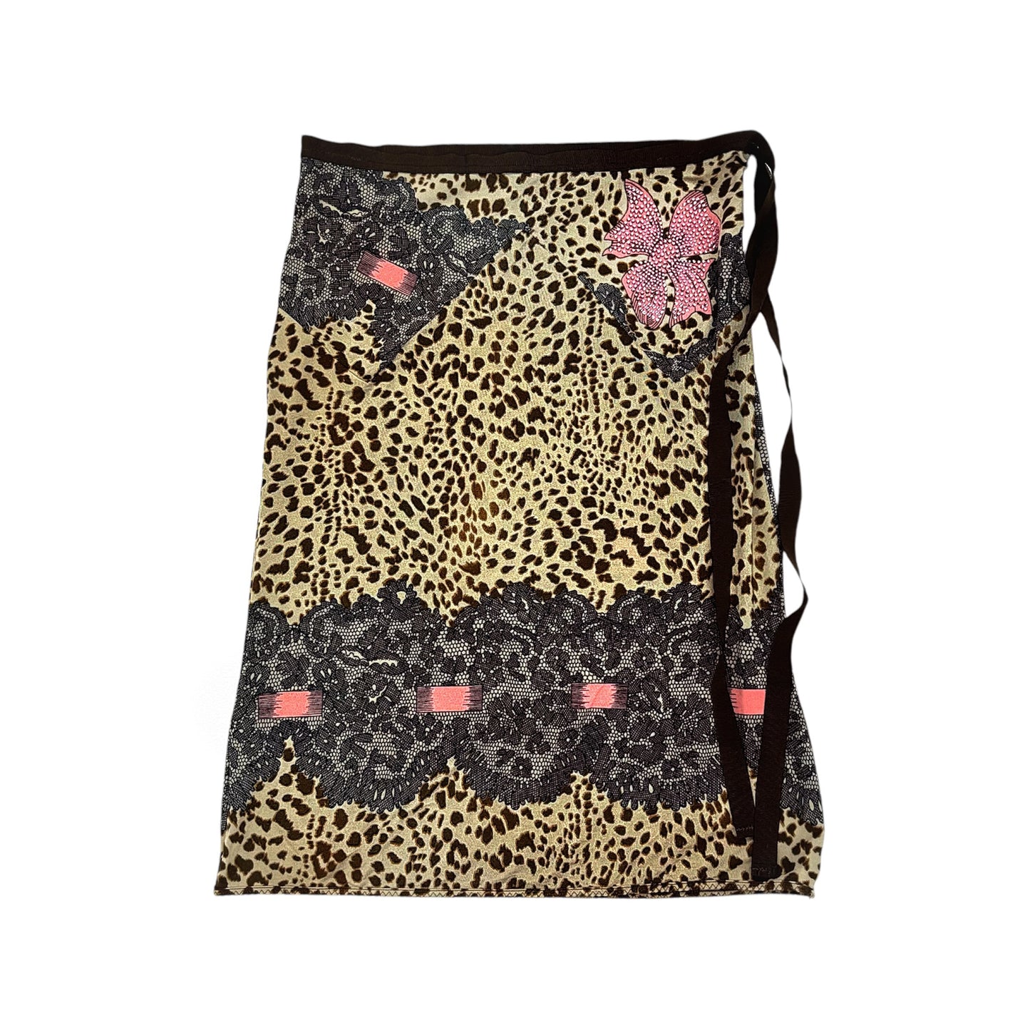 Blumarine Leopard Rhinestone Lace & Bow Skirt