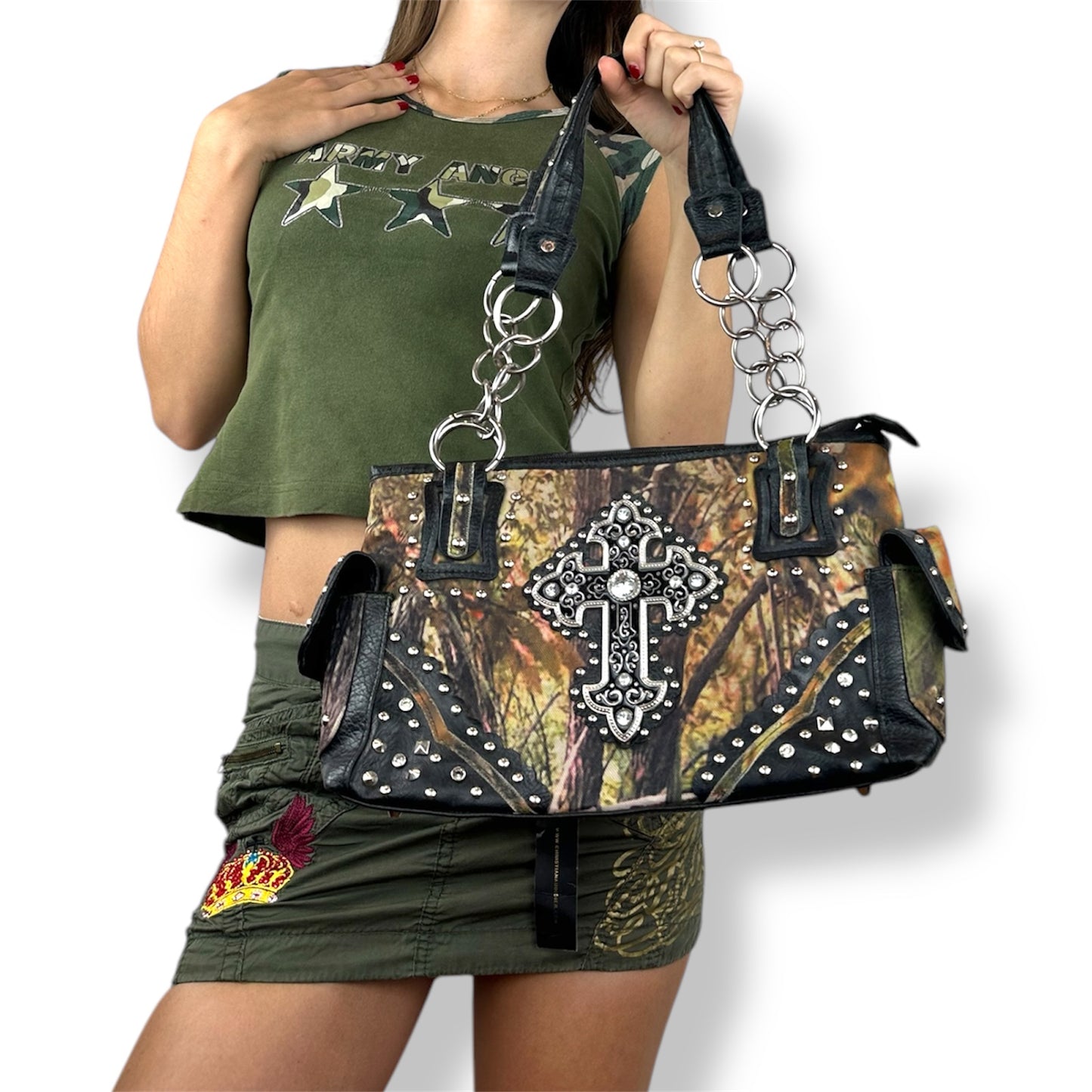 Cross Real Tree Studded Bag
