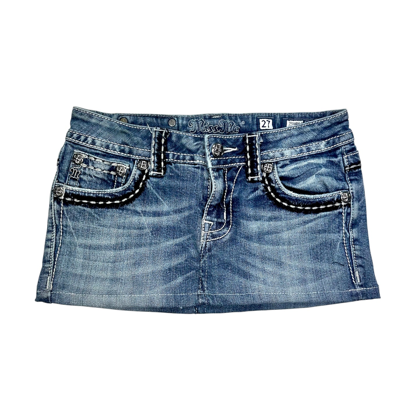 Miss Me Cross Denim Mini Skirt