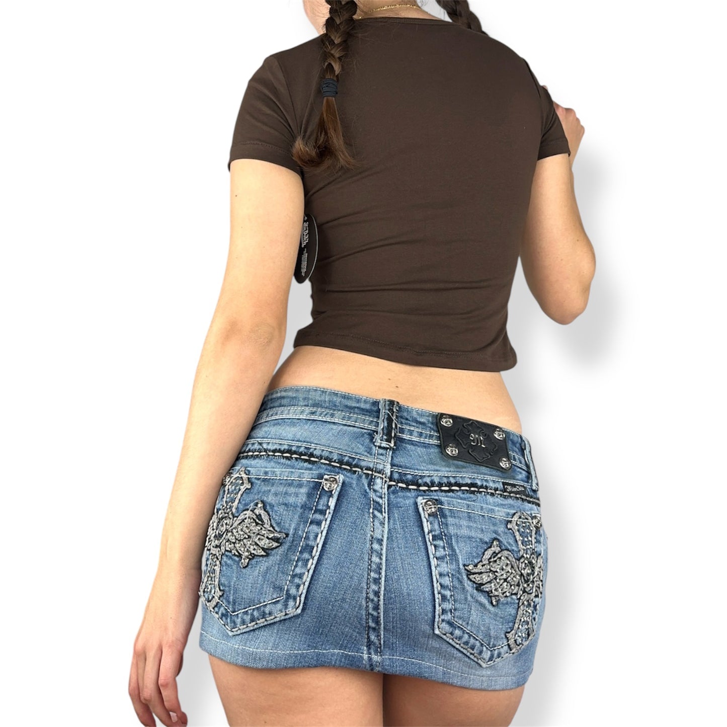 Miss Me Cross Denim Mini Skirt