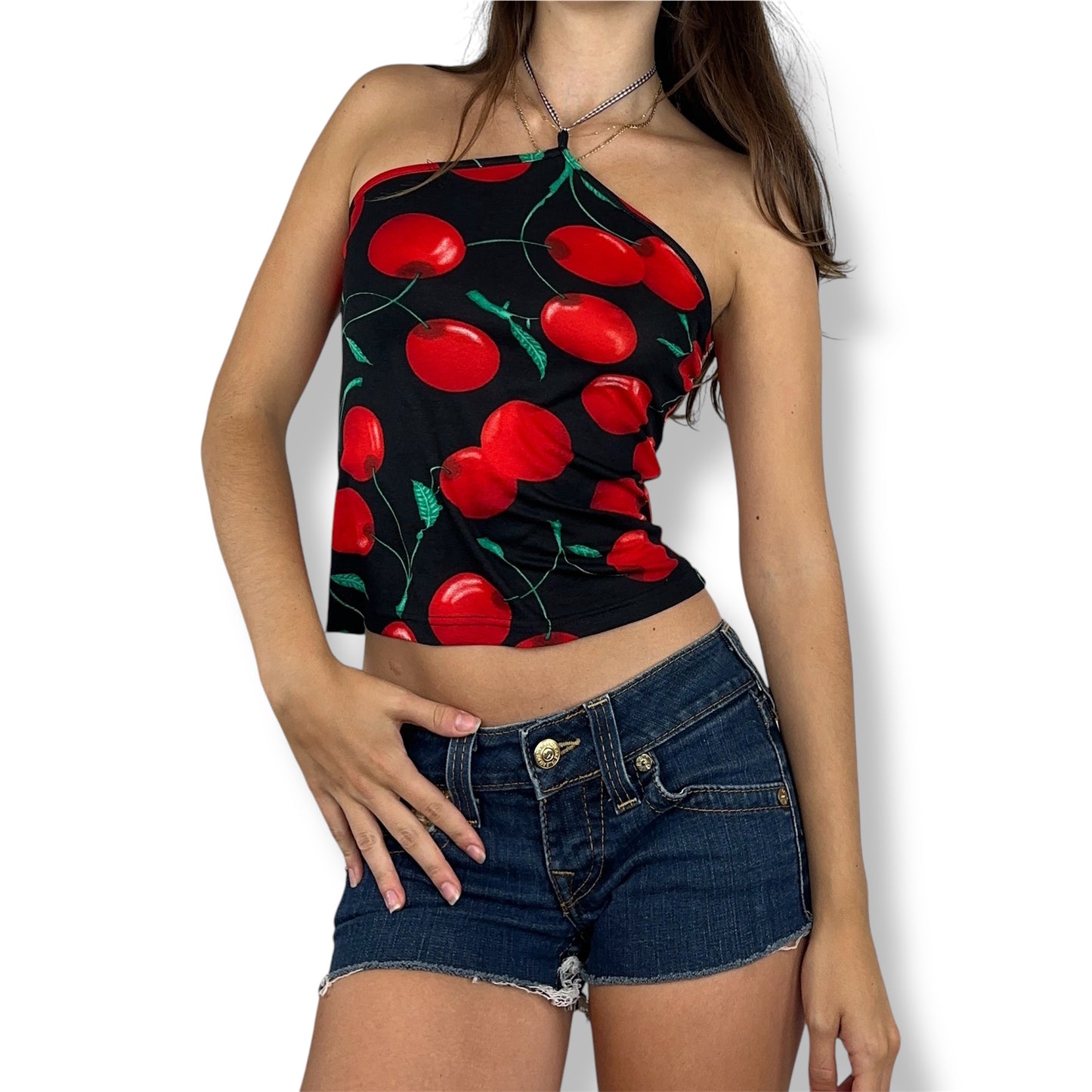 Cherry Mesh Halter Tank