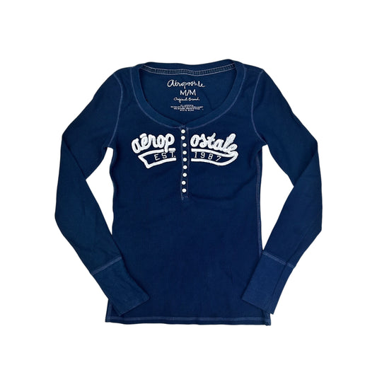 Aeropostale Navy Waffle Henley Top