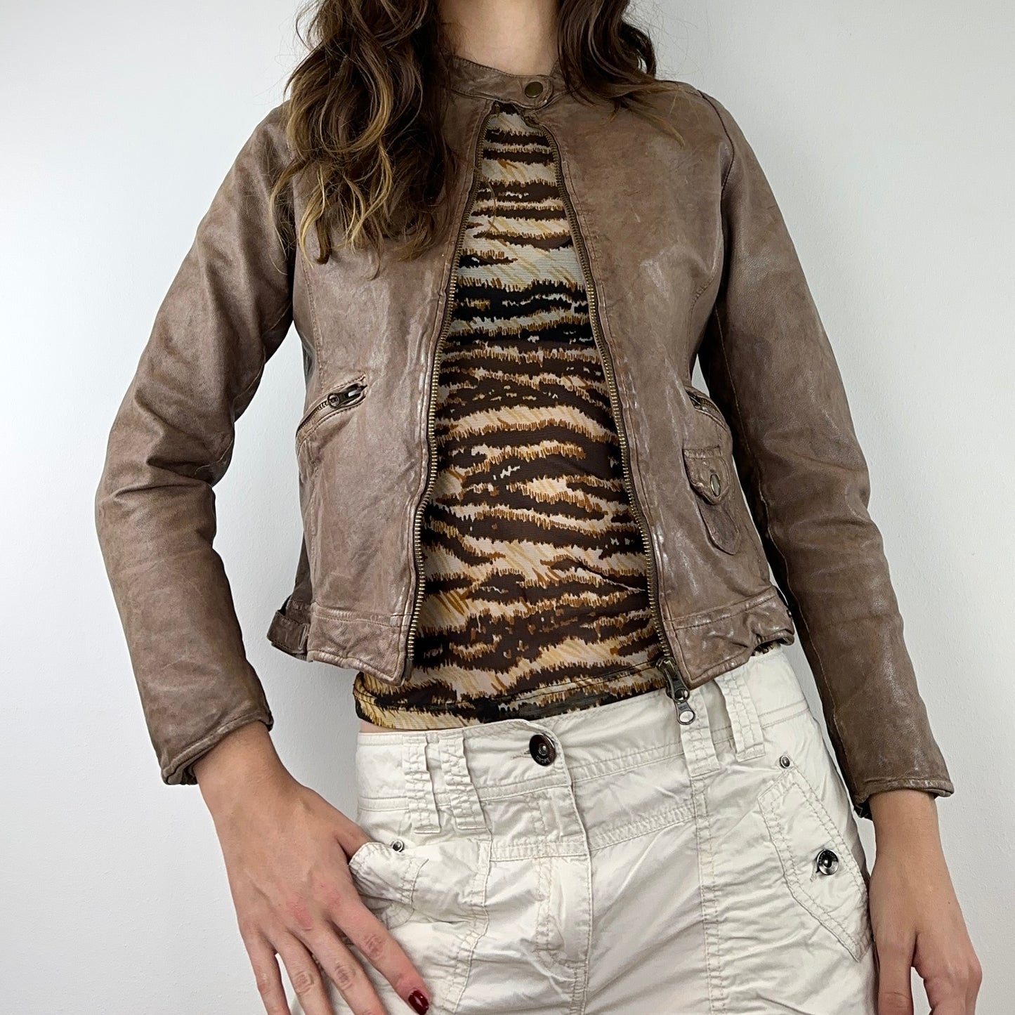 Brown Leather Moto Jacket