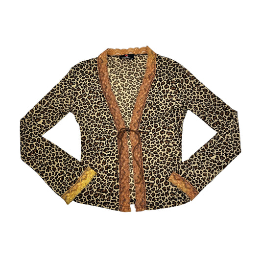 Leopard Mesh Tie Up Top