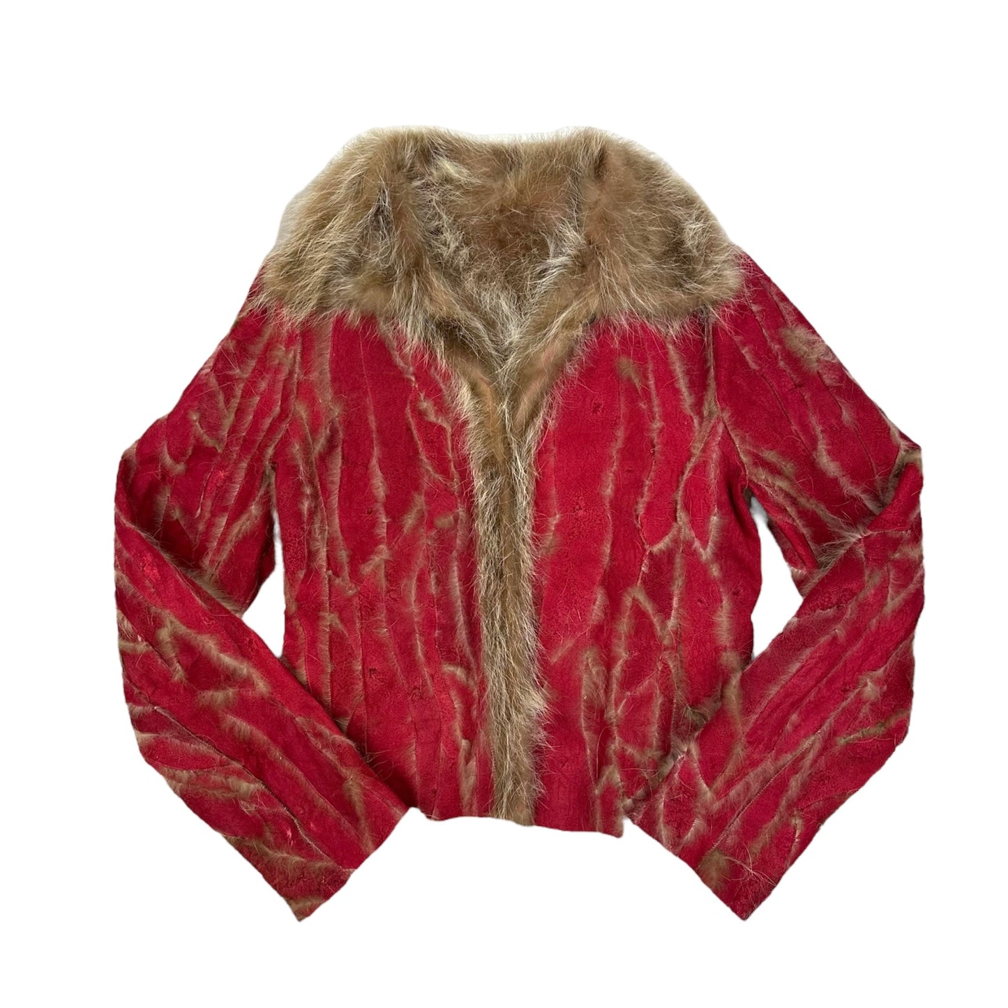 Red Suede & Fur Patchwork Jacket