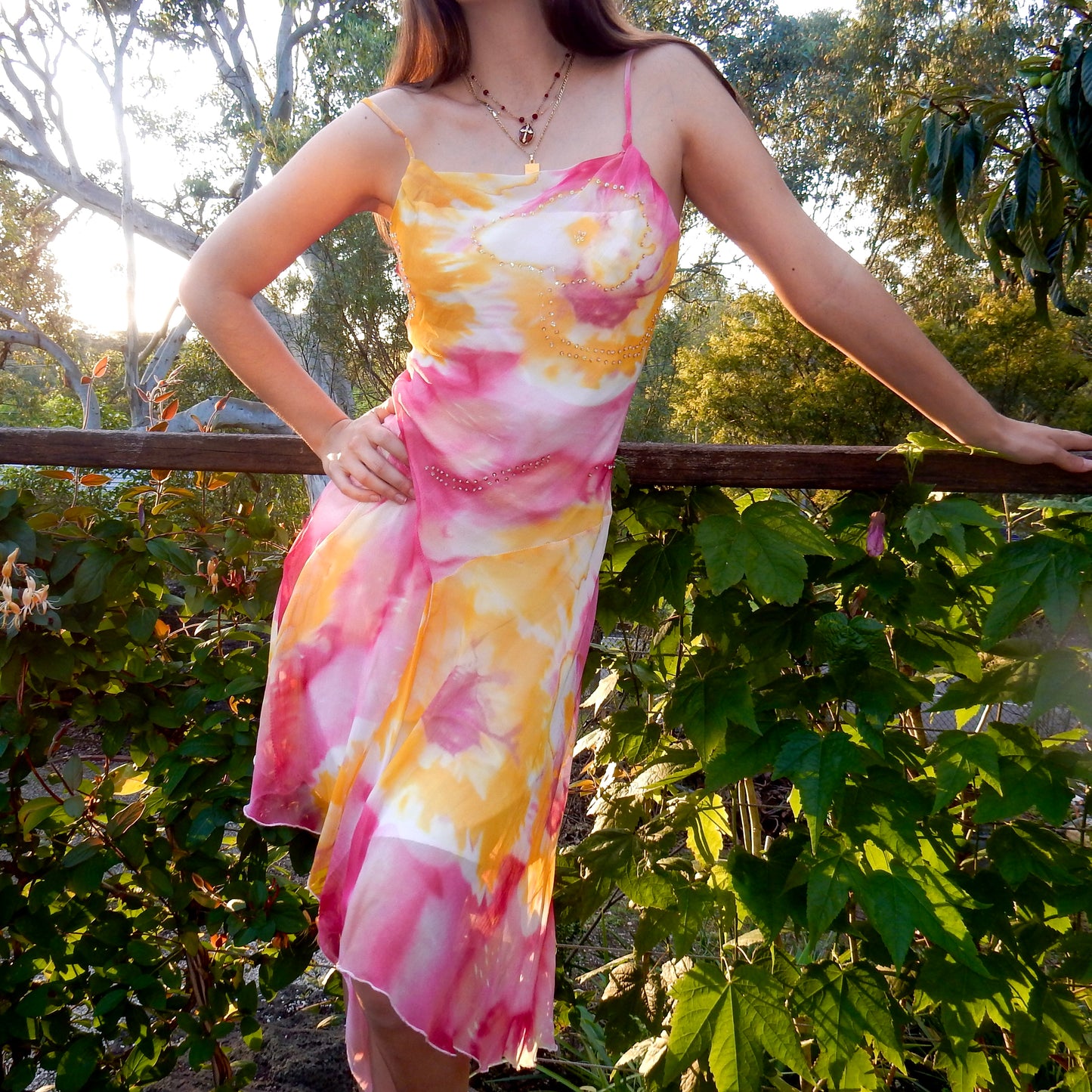Pink & Yellow Sequin Mesh Dress