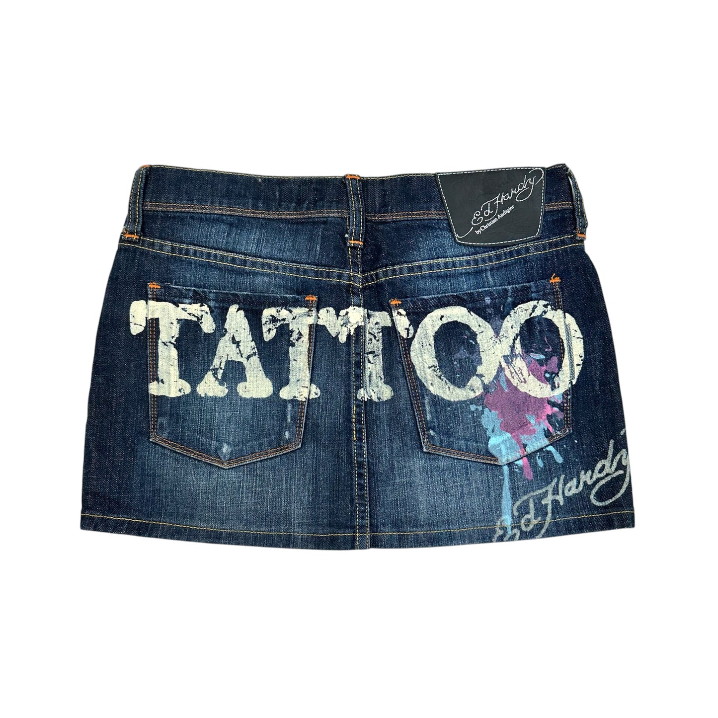 Ed Hardy Tattoo Rhinestone Denim Mini Skirt