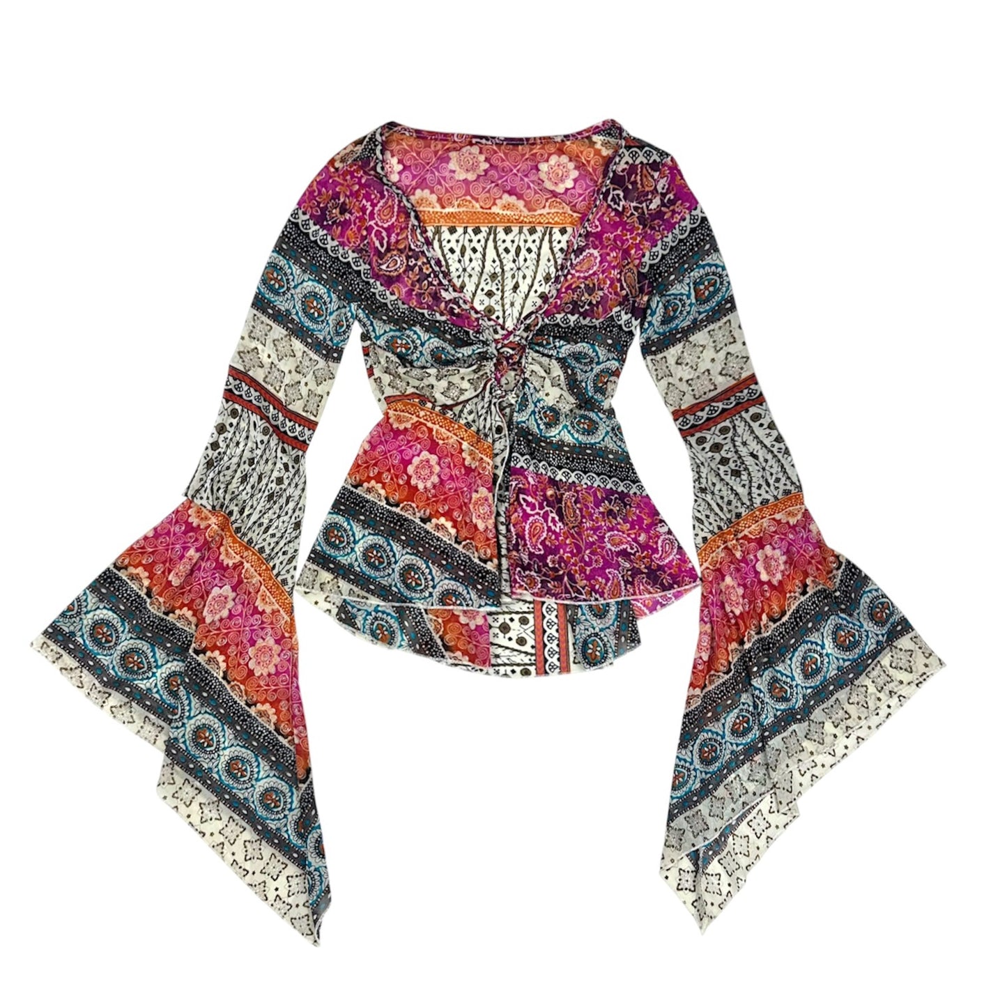 Mesh Pattern Bell Sleeve Top