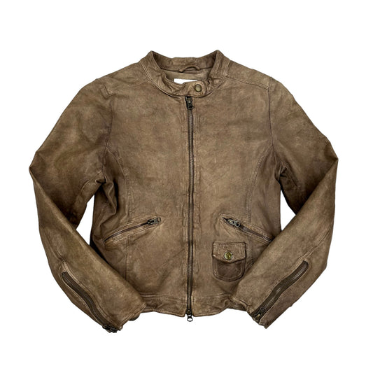 Brown Leather Moto Jacket