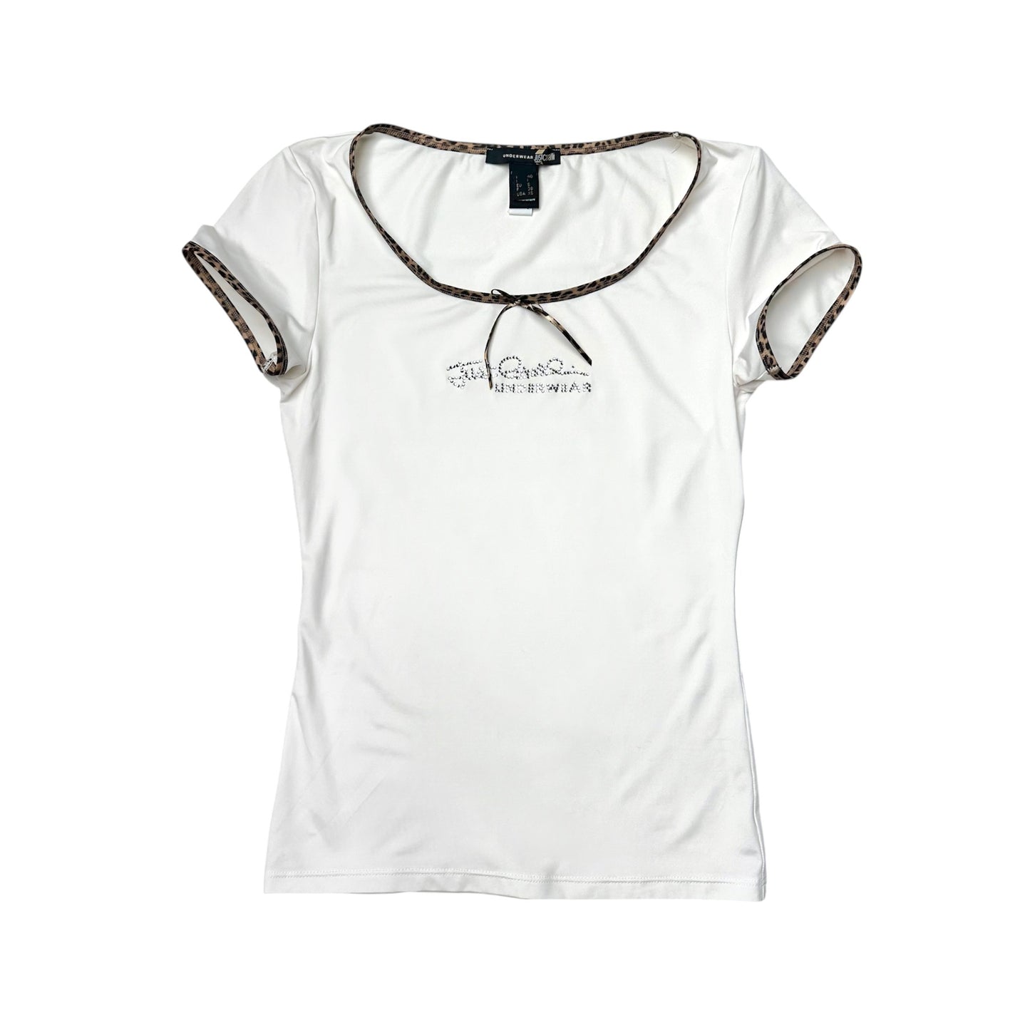 Cavalli Rhinestone Leopard Trim Top