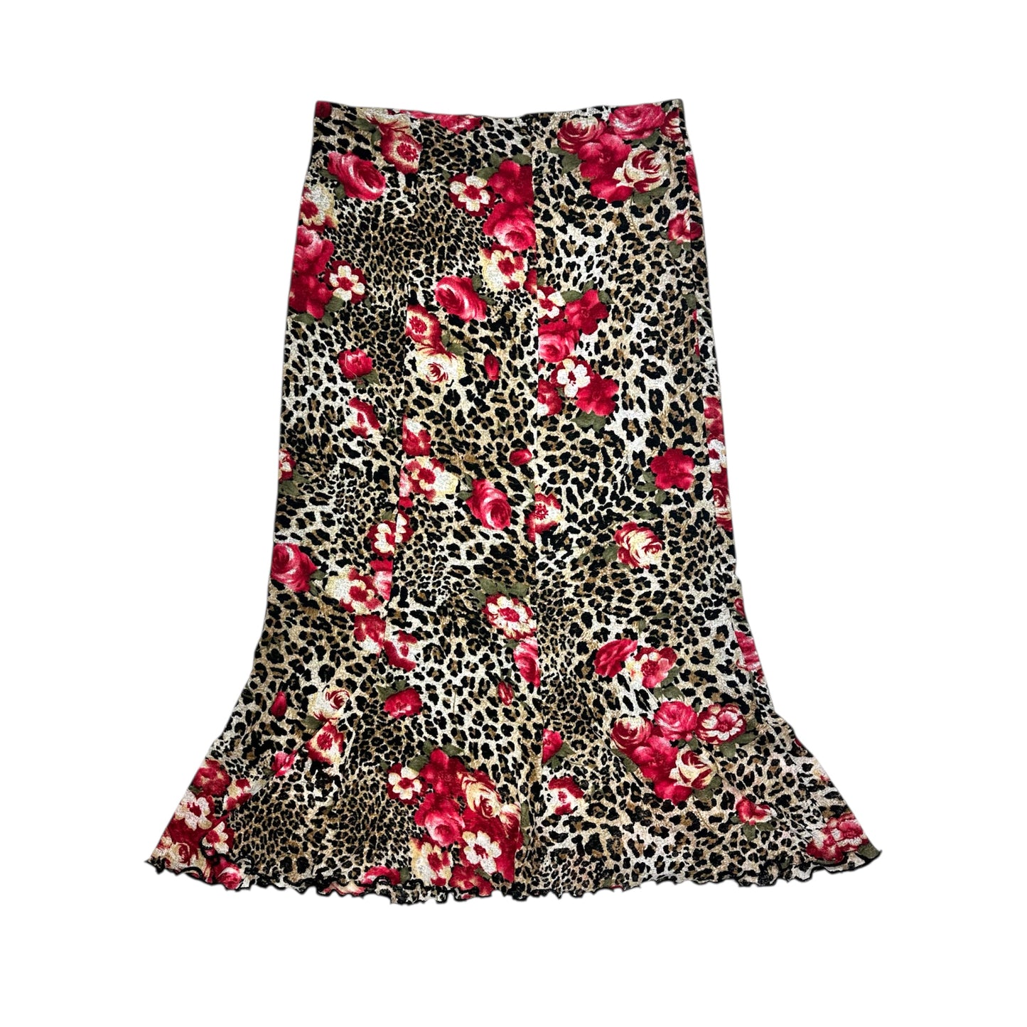 Leopard Rose Mesh Lace Midi Skirt