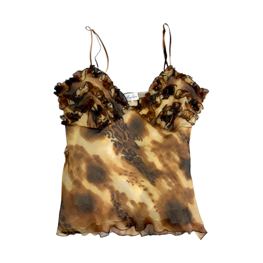 Silk Mesh Leopard Ruffle Cami