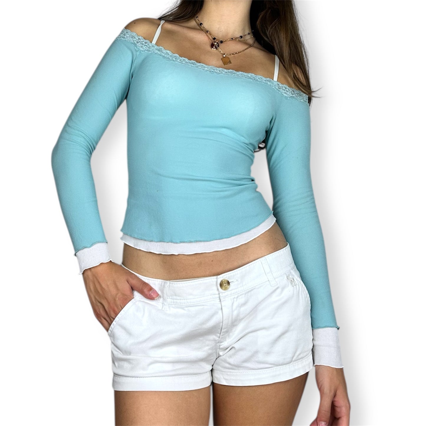 Bebe Mesh Lace Layered Top