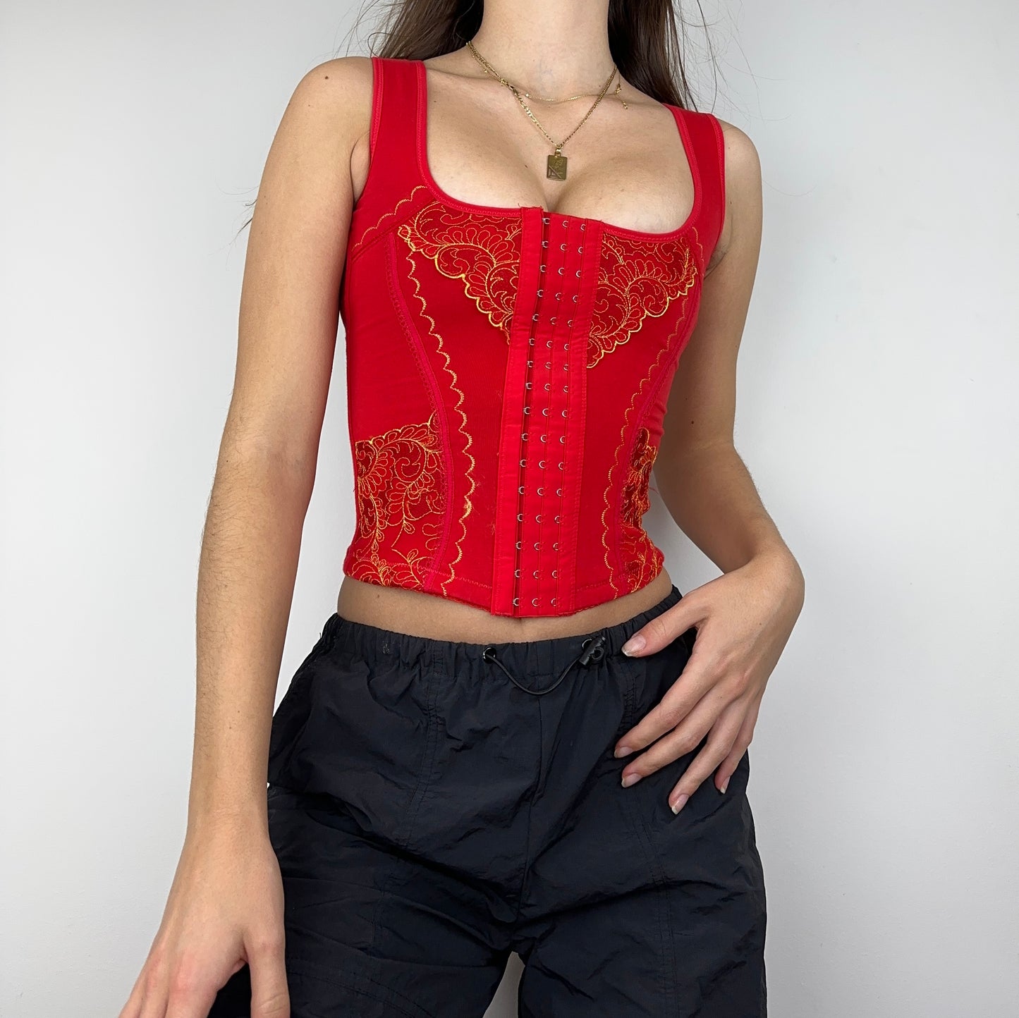 Red Embroidered Corset