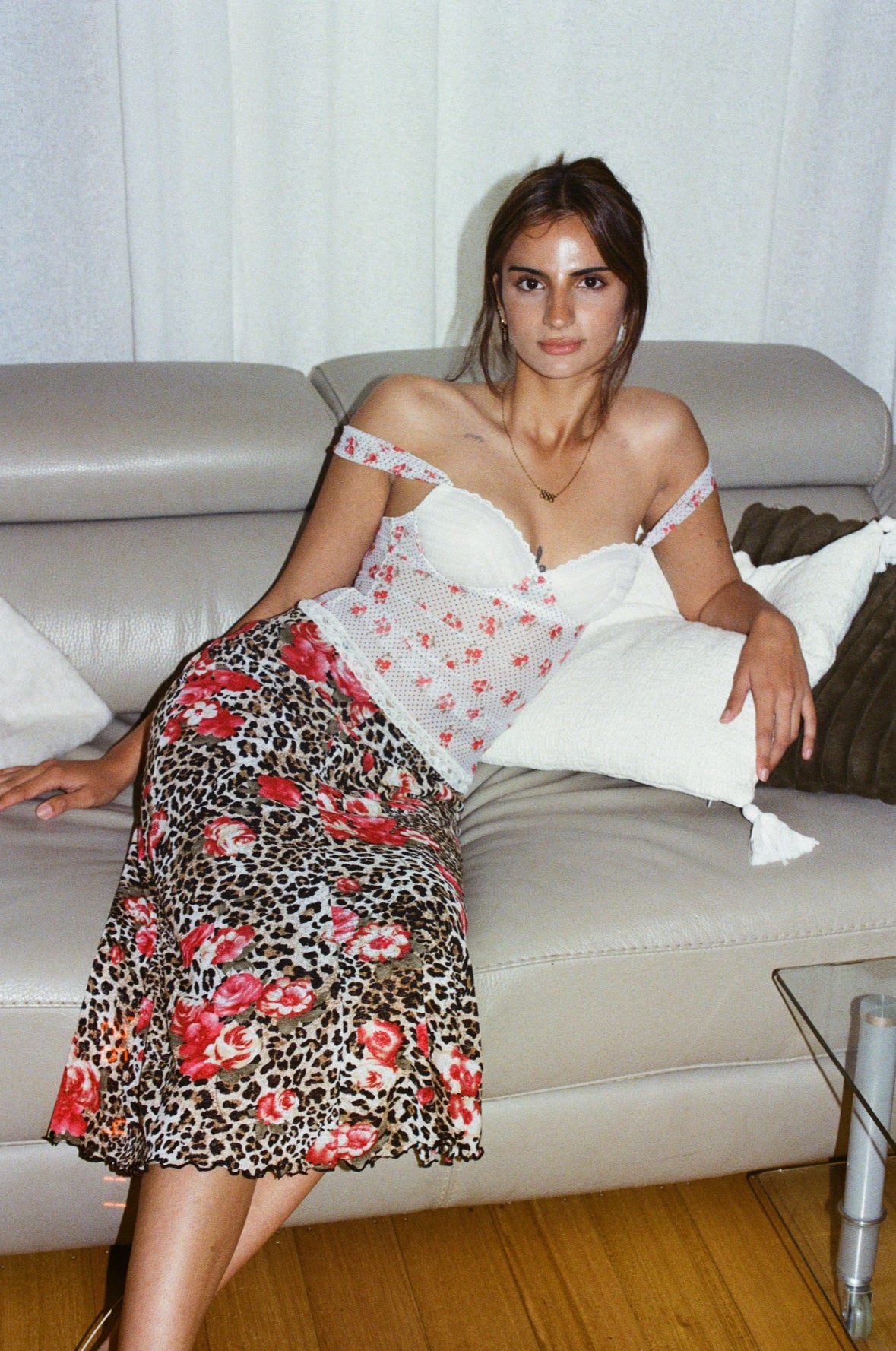 Leopard Rose Mesh Lace Midi Skirt