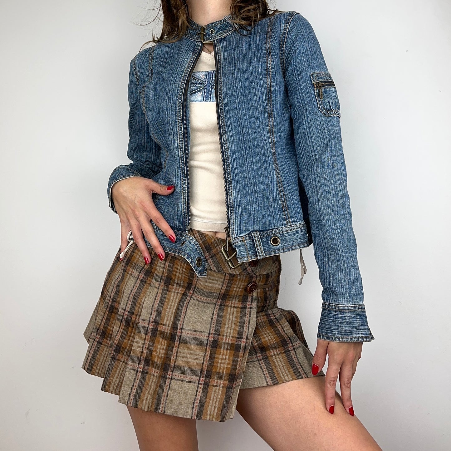 DKNY Buckle Denim Zip Up