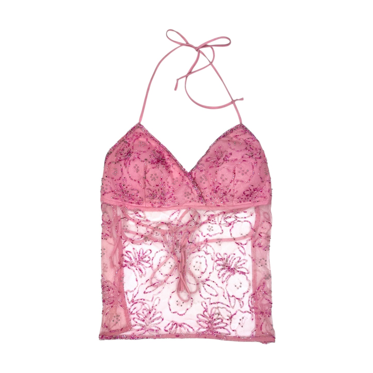 Pink Beaded Backless Top
