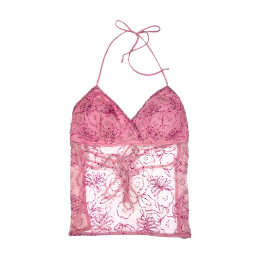 Pink Beaded Backless Top