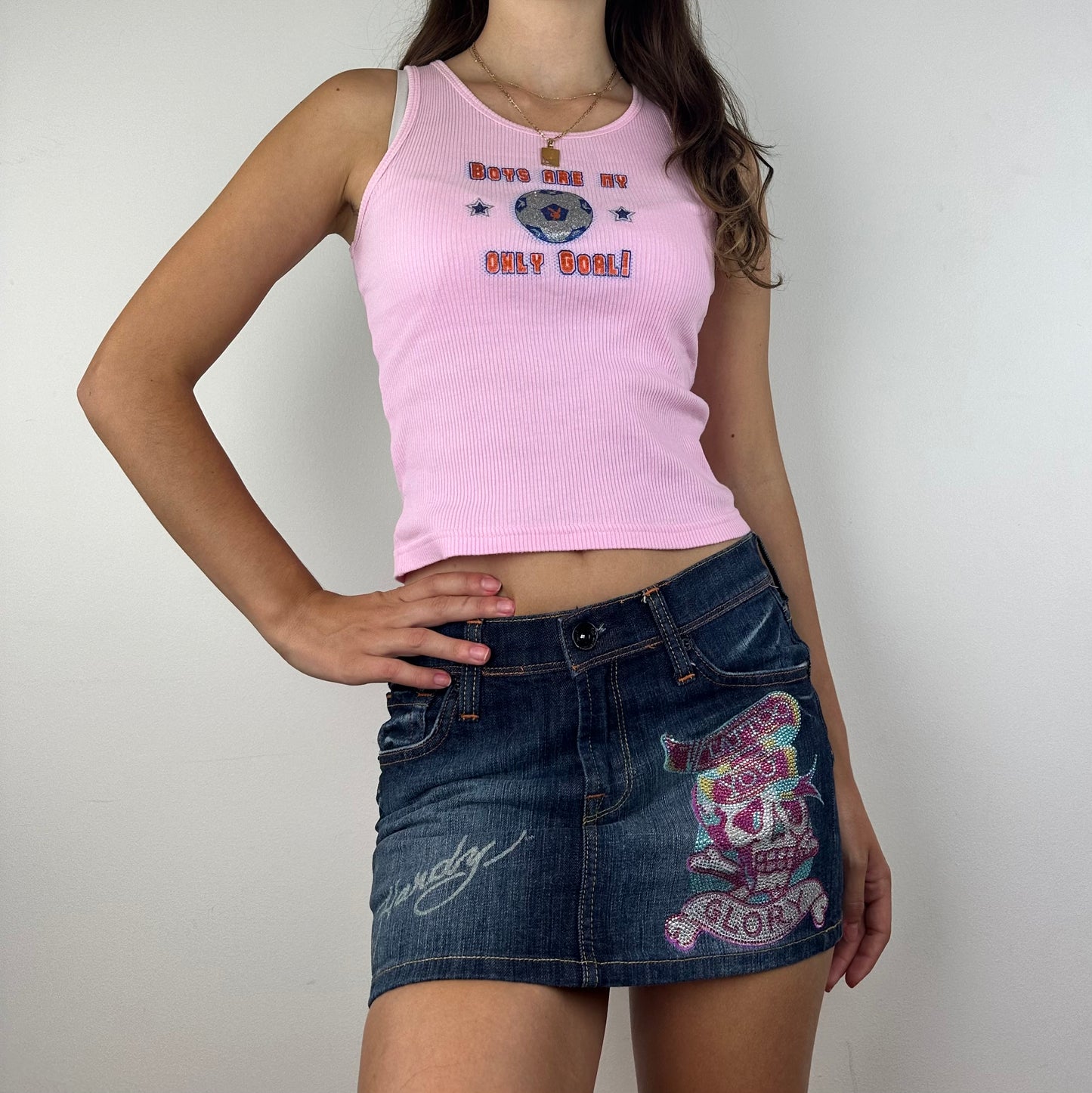 Ed Hardy Tattoo Rhinestone Denim Mini Skirt