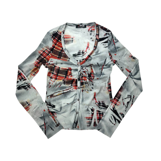 Morgan De Toi Mesh Plaid Top