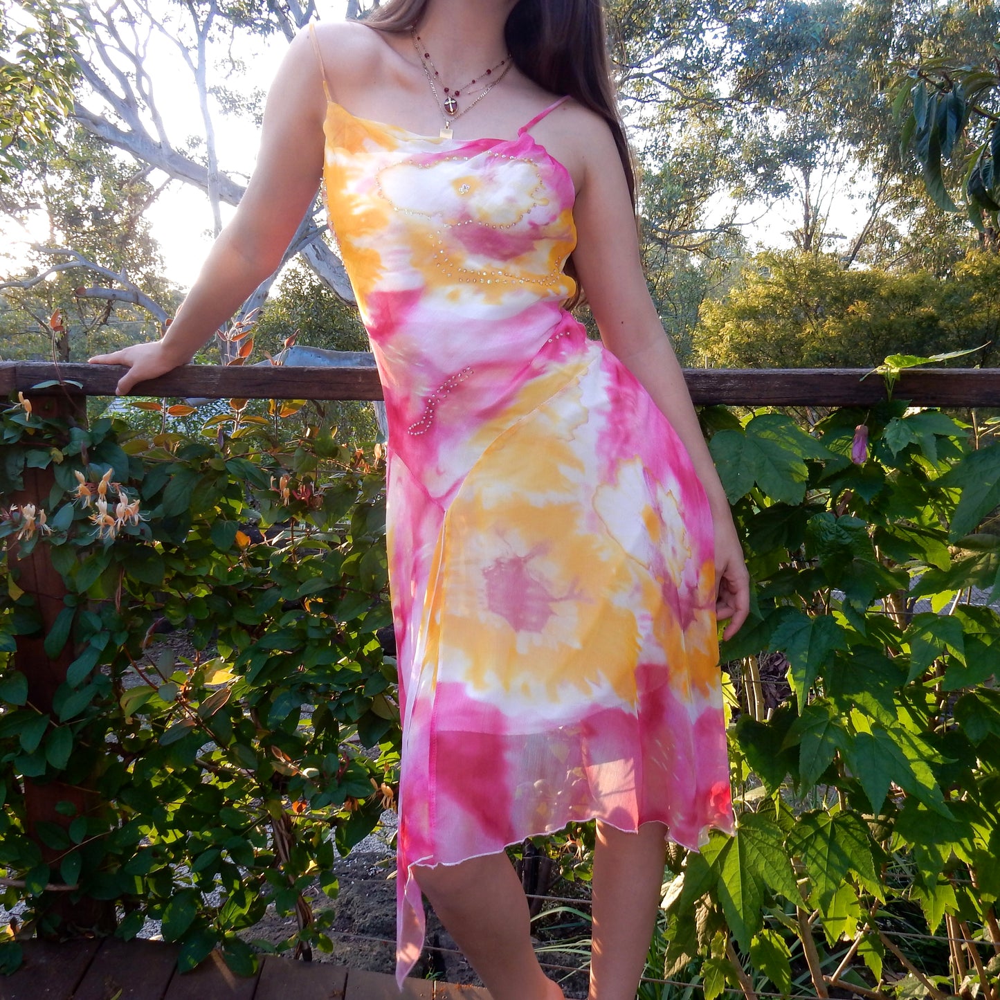 Pink & Yellow Sequin Mesh Dress