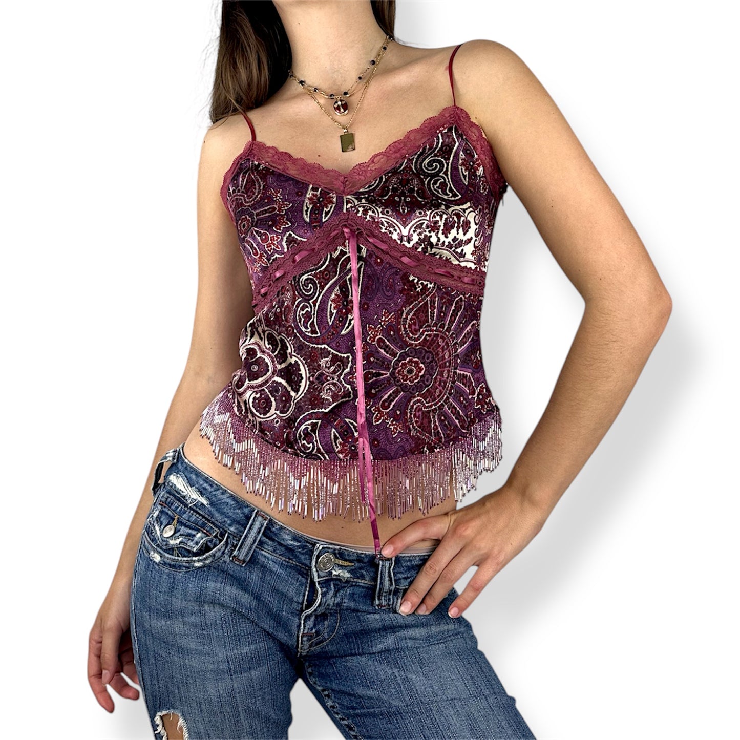 Silk Paisley Beaded Tassel Cami