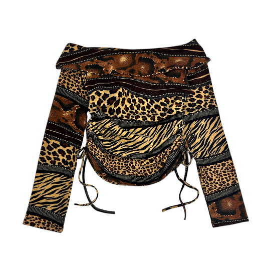 Animal Print Ruched Off Shoulder Top