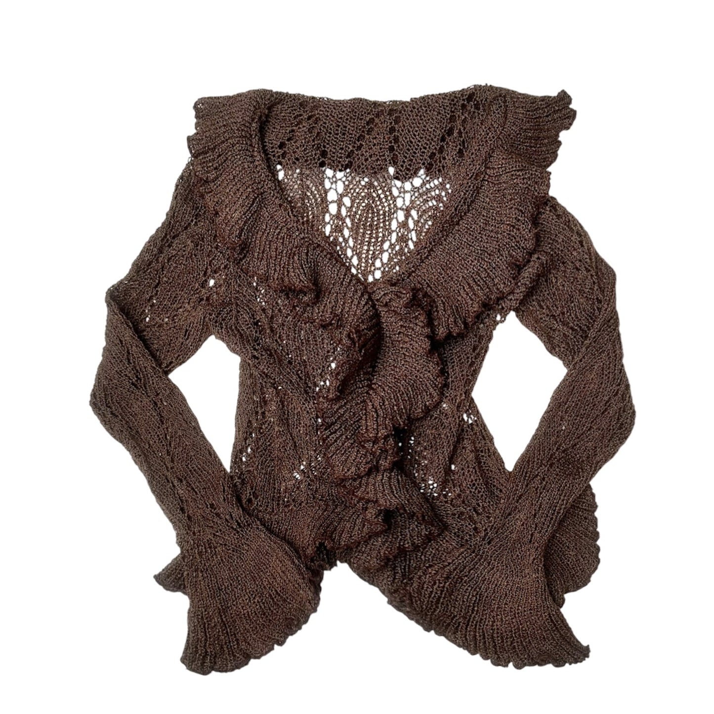 Brown Ruffle Knit Top