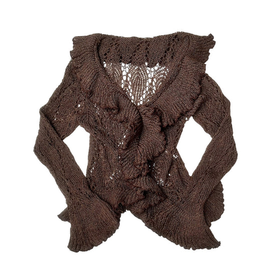 Brown Ruffle Knit Top