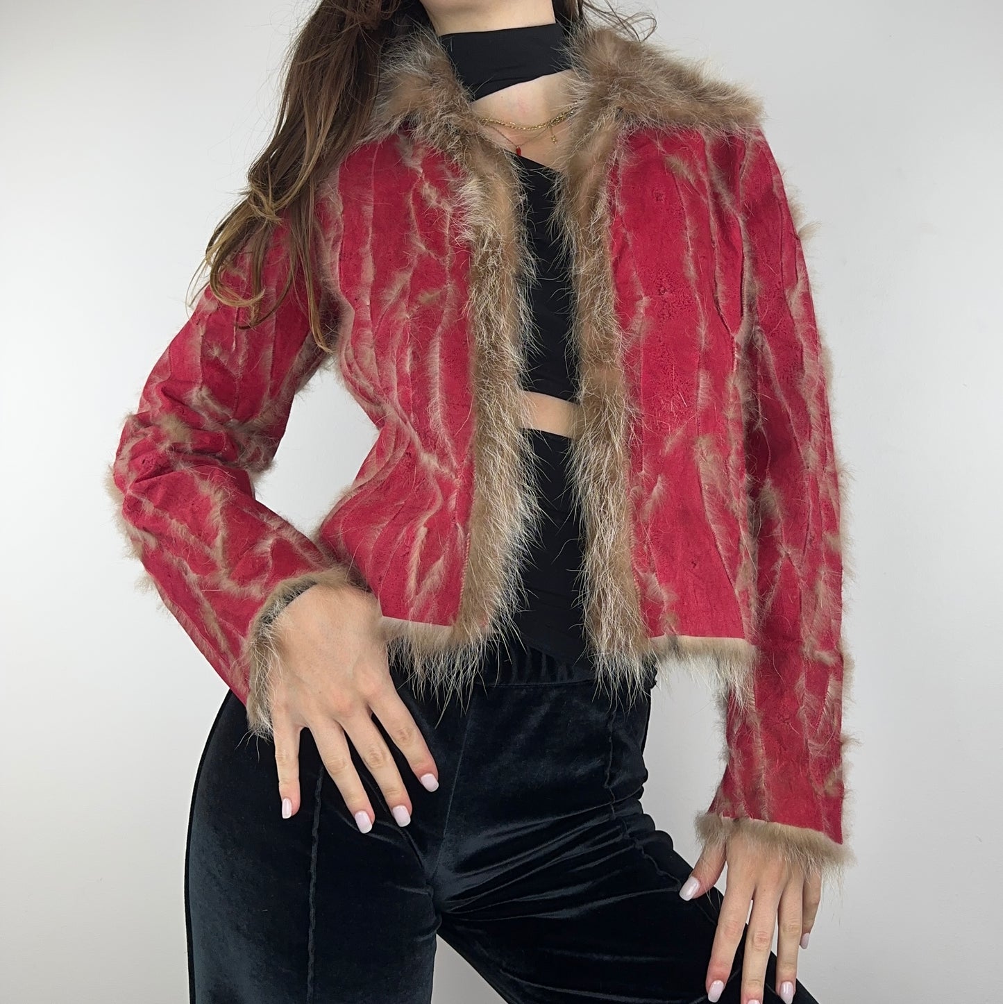 Red Suede & Fur Patchwork Jacket