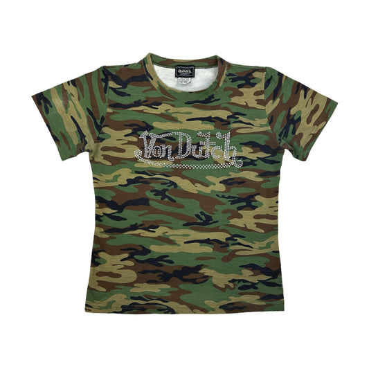 Von Dutch Camo Rhinestone Baby Tee