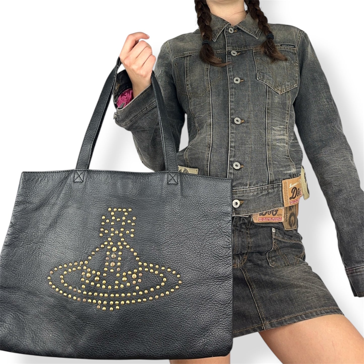 Vivienne Westwood Leather Studded Tote Bag